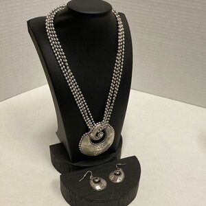 Silver Hammered Necklace and Earrings
